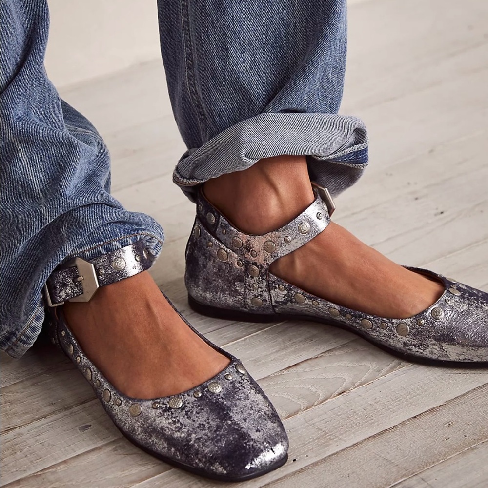 Free People Silver Flats with Studded Detail